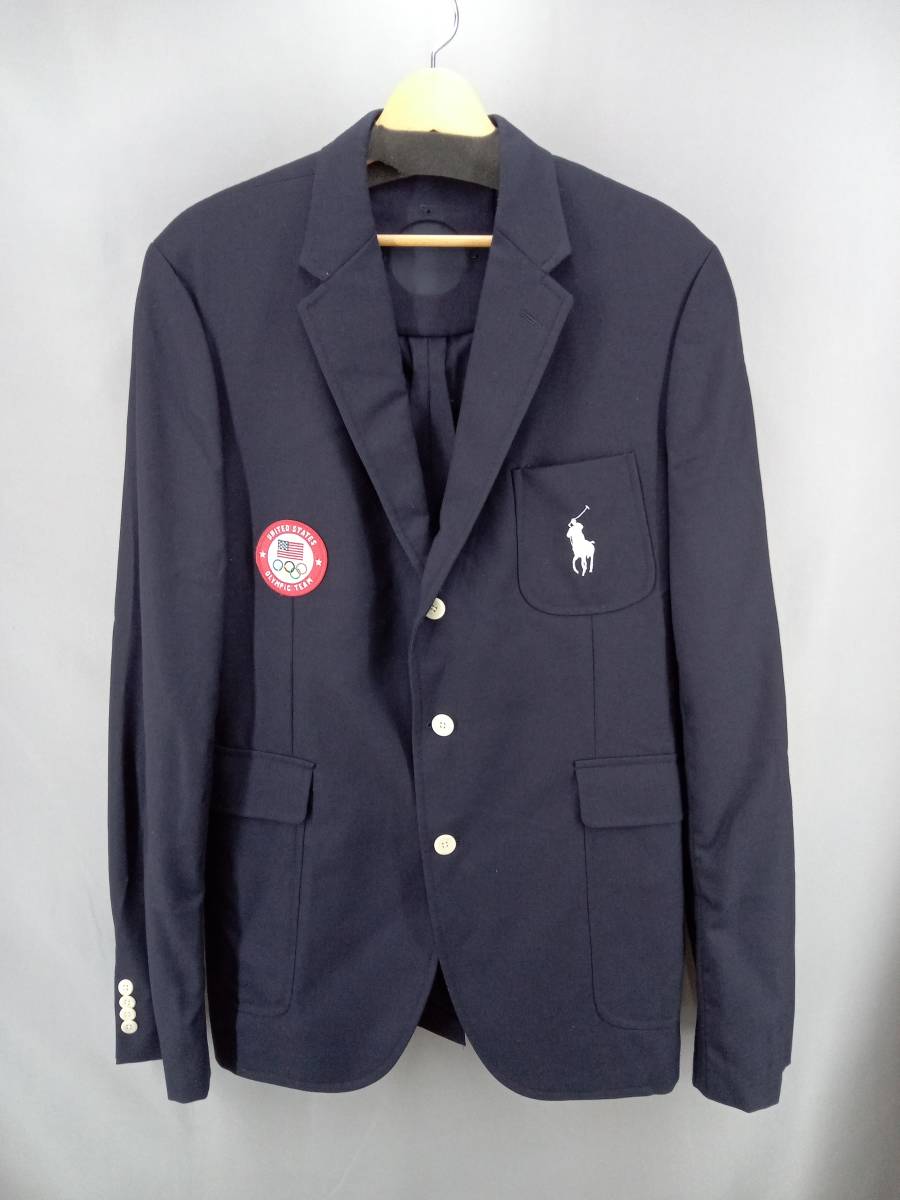 ☆ POLO RALPH LAUREN ポロラルフローレン TEAM USA 2020 Olympic テーラードジャケット ワッペン ハンカチ付き サイズ44 ネイビー 通年_画像1