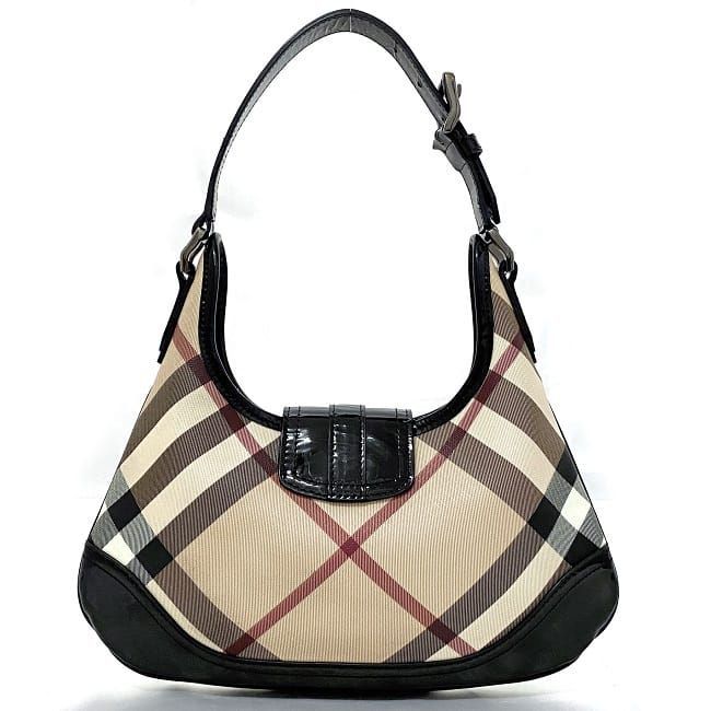 バーバリー ワンショルダー バッグ ブラック ベージュ チェック 美品 PVC エナメル 中古 BURBERRY_画像3