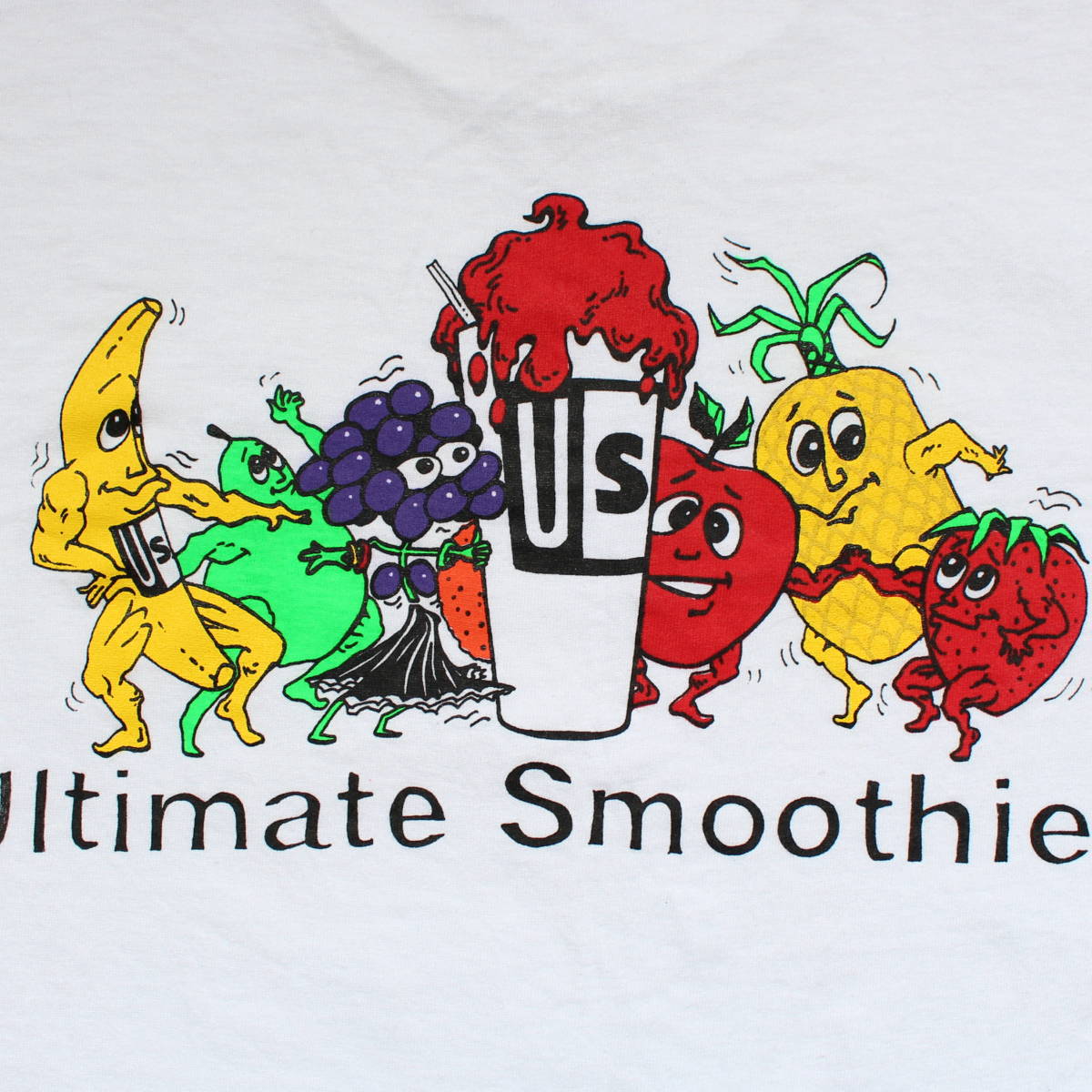 1990s 究極のスムージーUltimate smoothies ヴィンテージ Tシャツ ショップ ストア イラスト アート 古着XLバナナ イチゴ りんご グレープ_画像4