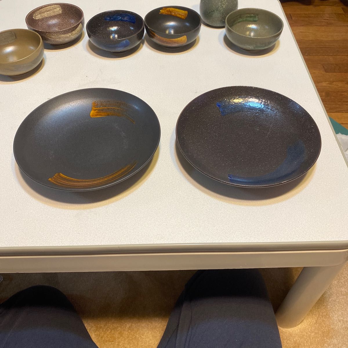天ぷら　そば　食器セット　皿　手描き　金、銀絵付け　陶磁器　陶器　昭和レトロ　