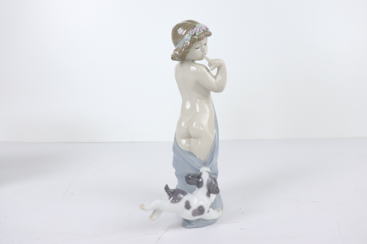 LLADRO リヤドロ 『 いたずらしないで 』 陶器 少女と子犬 人形 置物