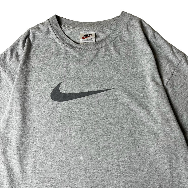 90s NIKE ビッグ スウォッシュ ロゴ プリント 半袖 Tシャツ L / 90年代 オールド ナイキ 霜降り グレー_画像2