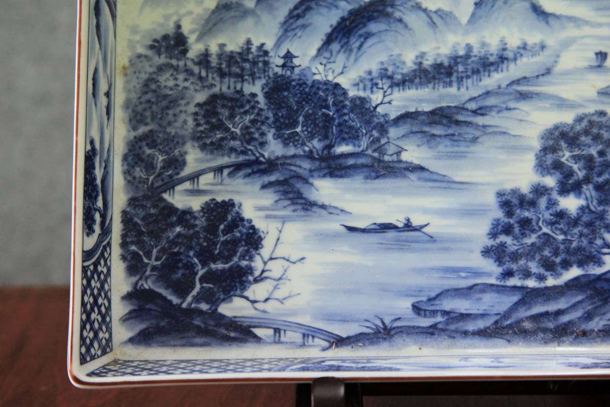 染付 山水図 角型大皿 銘有 | normanhubbard.com