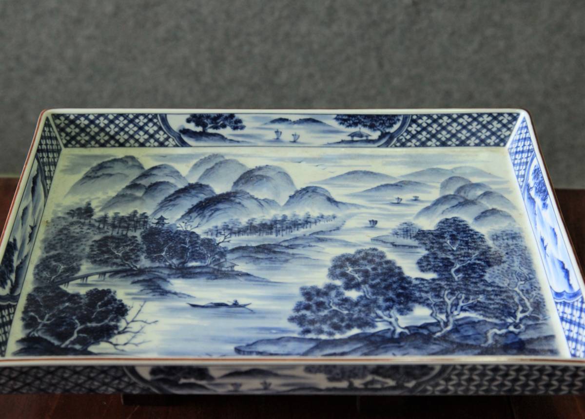 染付 山水図 角型大皿 銘有 | normanhubbard.com