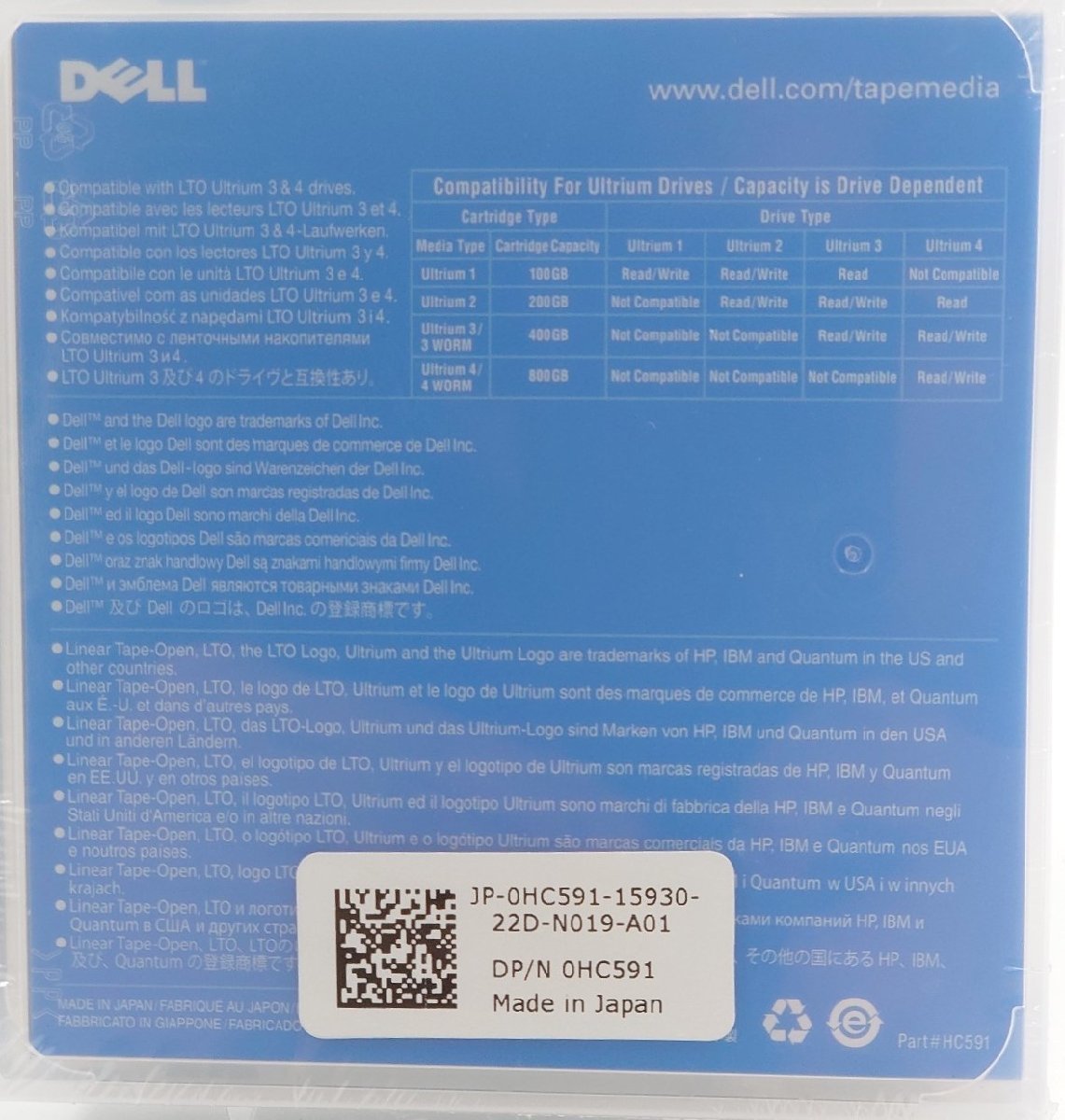 【未使用】LTO Ultrium 3 データテープカートリッジ 400GB/800GB 0HC591 DELL_画像2