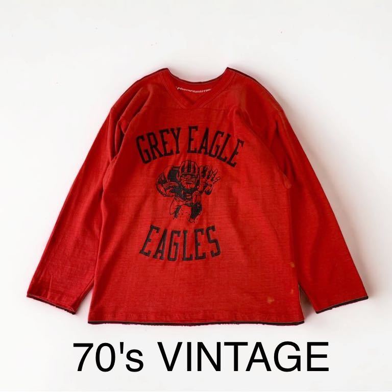 希少 70's VINTAGE フットボールTシャツ ナンバリングTシャツ 両面プリント 輸入 ビンテージ 古着 Tシャツ 七分袖 アメフト 70年代  70s