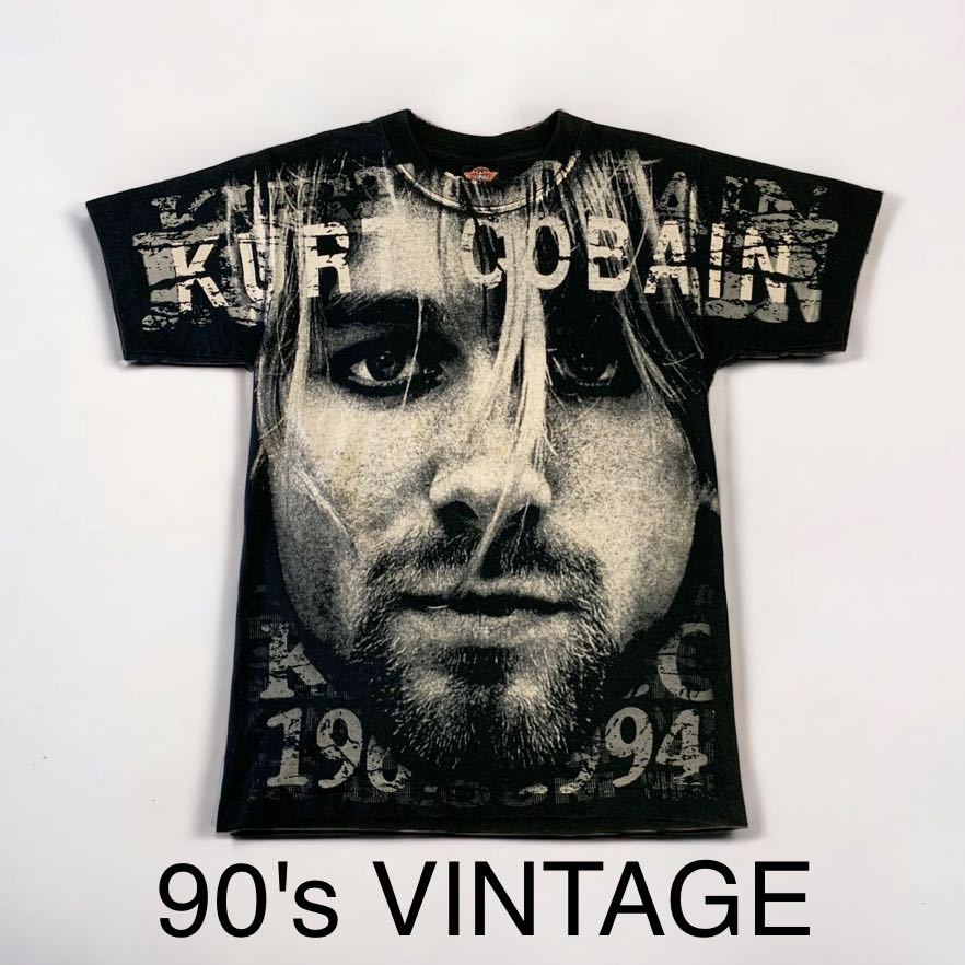 美品 90's VINTAGE NIRVANA KURT COBAIN 特大 フォトプリント 半袖 Tシャツ バンドT ロックT ニルヴァーナ カートコバーン 90年代 シングル