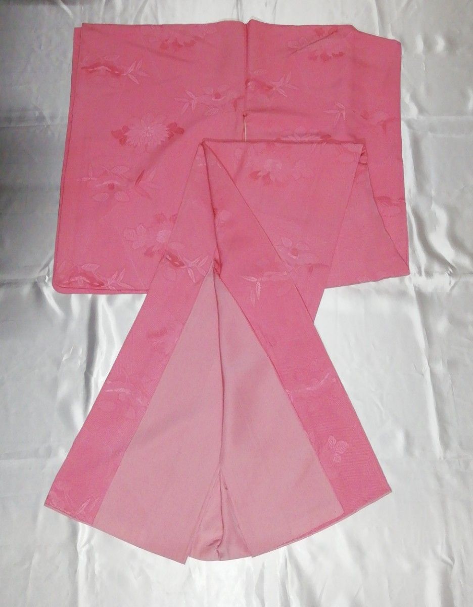⑨　シミあり　リメイク用　色無地　袷　昭和レトロ　正絹　ピンク系　材料　素材　①～⑱の着物　2枚目　半額セット割