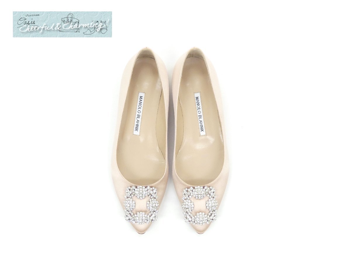 MANOLO BLAHNIK ハンギシフラットシューズ 36 ヌード サテン | infamous.gg