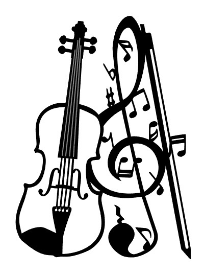 切り絵　音符に楽器：バイオリン　（他の楽器に変更も可）_別タイプも出品中