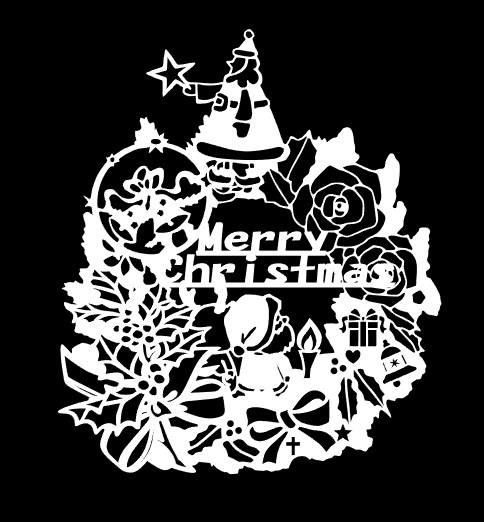 浮かし貼り切り絵　クリスマス　リース２_参考カラー：白