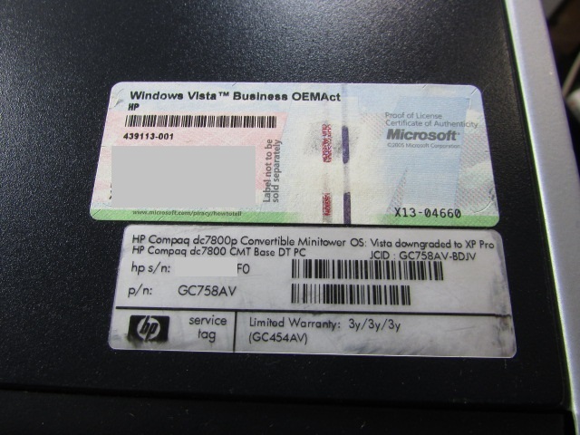 【YDT0669】★HP Compaq dc7800 CMT タワー型 Core2Duo E8500 3.16GHz/4GB/500GB/DVD-MULTI/GeForce8600GT 256MB/OS無 本体のみ★中古_画像7