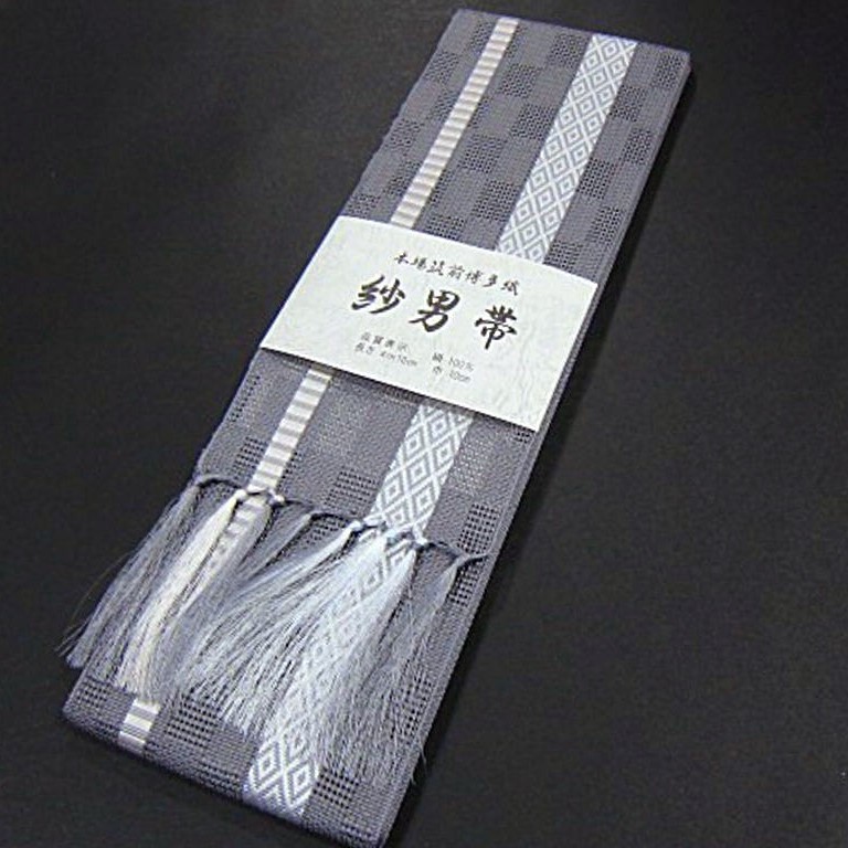 夏物 新品 正絹 男物・本場筑前博多織紗角帯 井上絹織謹製 ②