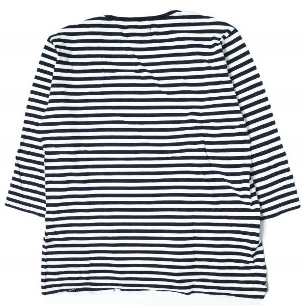 pyjama clothing ピジャマクロージング ベルギー製 Border ?U-Neck Tee 五分袖ボーダーUネックTシャツ S ネイビー カットソー g9604_画像2