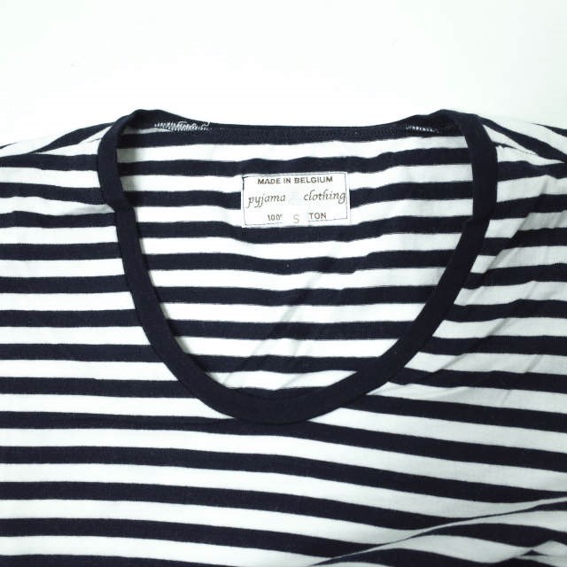 pyjama clothing ピジャマクロージング ベルギー製 Border ?U-Neck Tee 五分袖ボーダーUネックTシャツ S ネイビー カットソー g9604_画像4