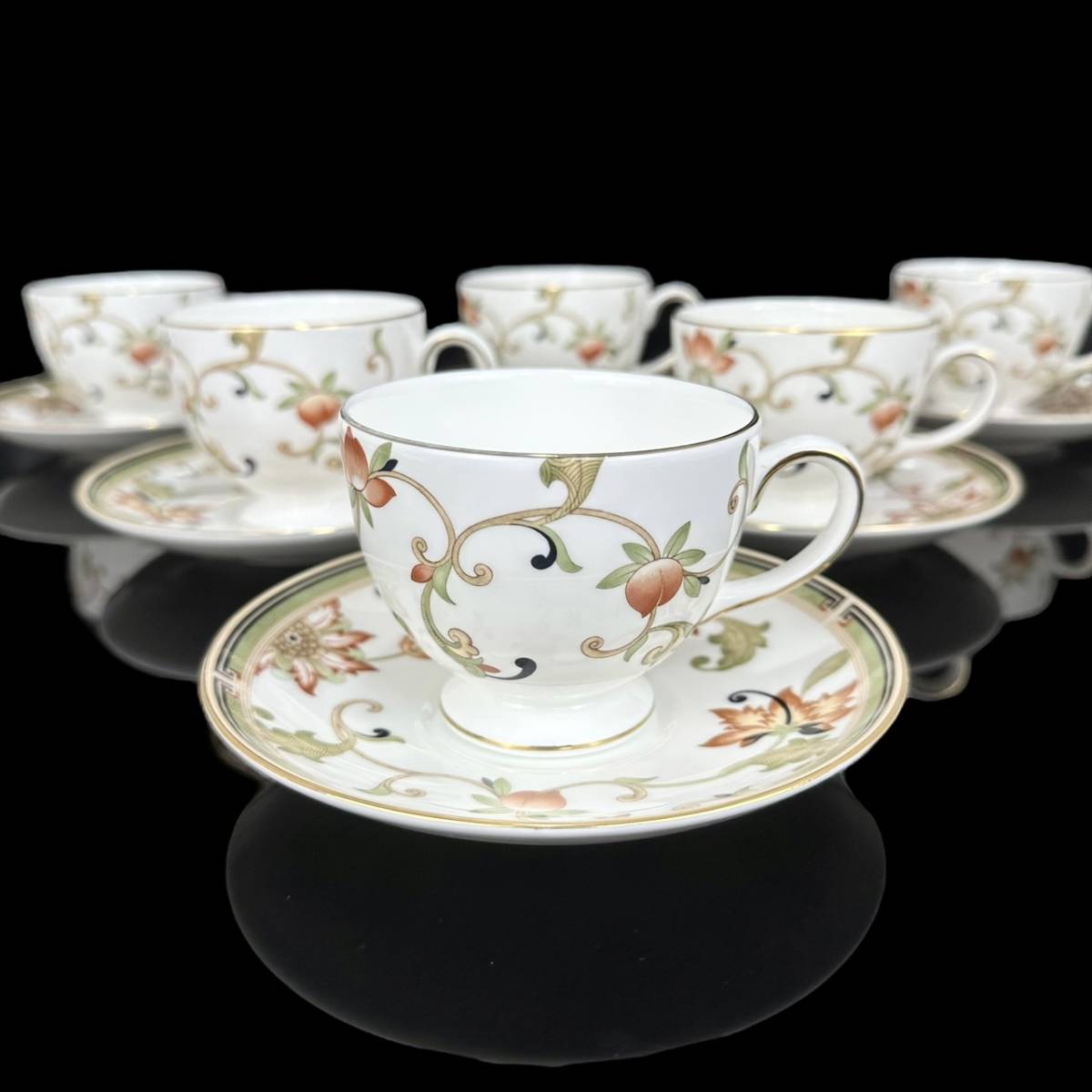 廃盤 ★美品★ WEDGWOOD ウェッジウッド オベロン カップ＆ソーサー 6客セット 金彩