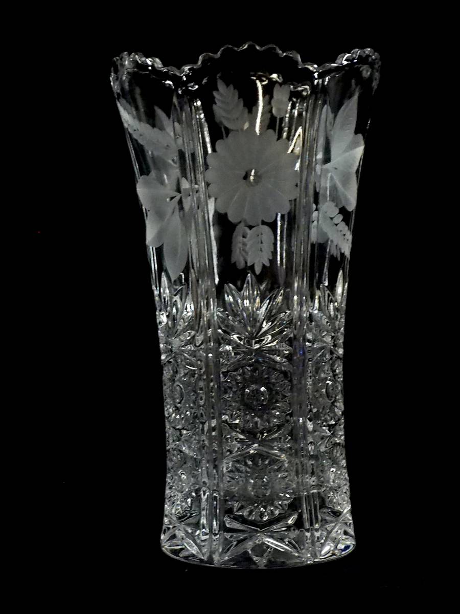 ビンテージ スロバキア製 Aderia Crystal SLOBAKIA 24% pbo セレブリタ花器 クリスタルガラス花瓶 直径10cm 高さ24cm YRT506