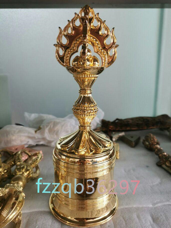 チベット密教法器 宝珠鐘 チベタンベル 真鍮製 金剛鈴 仏教美術 25cm_画像1