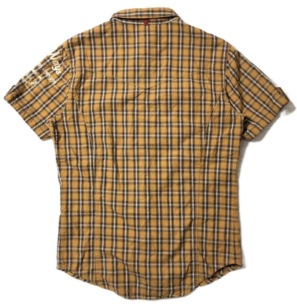 ● AVIREX アヴィレックス ● ロゴ 蹄鉄 チェーンステッチ 刺繍 チェック柄 半袖 ボタンシャツ ブラウン系 M_画像3