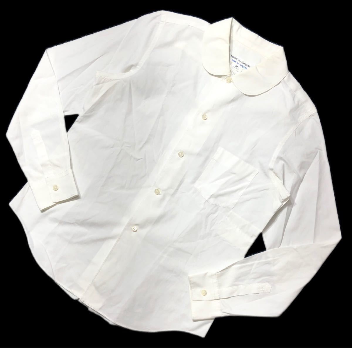 フランス製 ● COMME des GARCONS コムデギャルソン ● 丸襟 長袖 ボタンシャツ ホワイト M