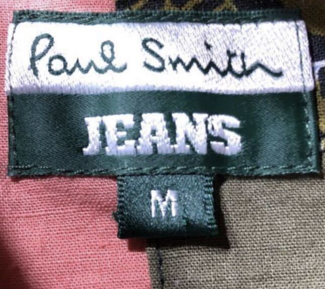 ■ Paul Smith JEANS ポールスミス ジーンズ ■ レトロ柄 パッチワーク 半袖 ボタン シャツ カーキ×ピンク系 M_画像4