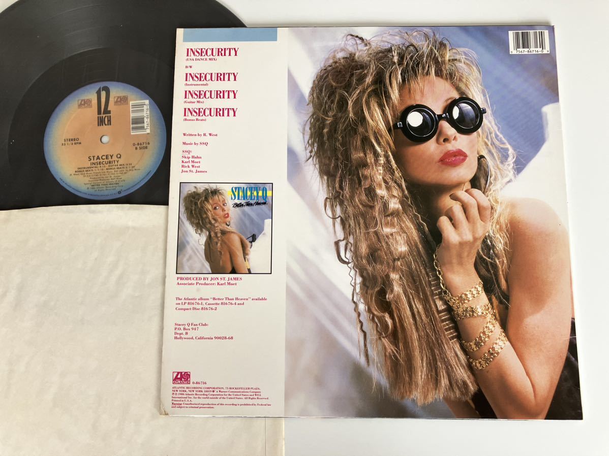 STACEY Q / INSECURITY (USA Dance Mix,Inst,Guitar Mix,Bonus Beats1,2)12inch ATLANTIC US 0-86716 86年盤,ステーシーQ,Hi-NRG,_画像2