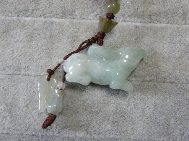 8254. natural Myanma production jade .. sphere rabbit .. strap 