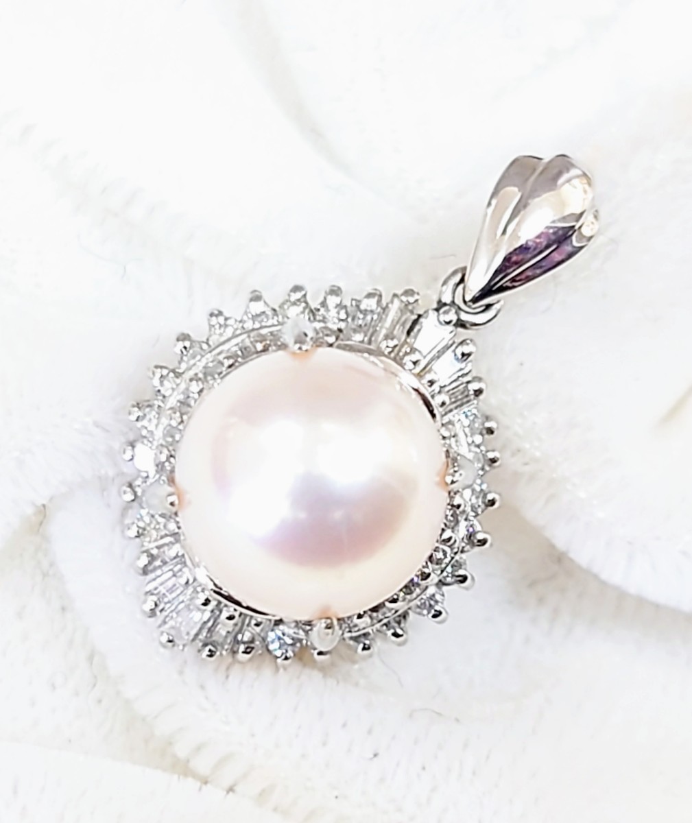 Pt900 pearl pearl necklace pendant top natural diamond jewelry taking to coil 9mm beautiful goods *kk*150