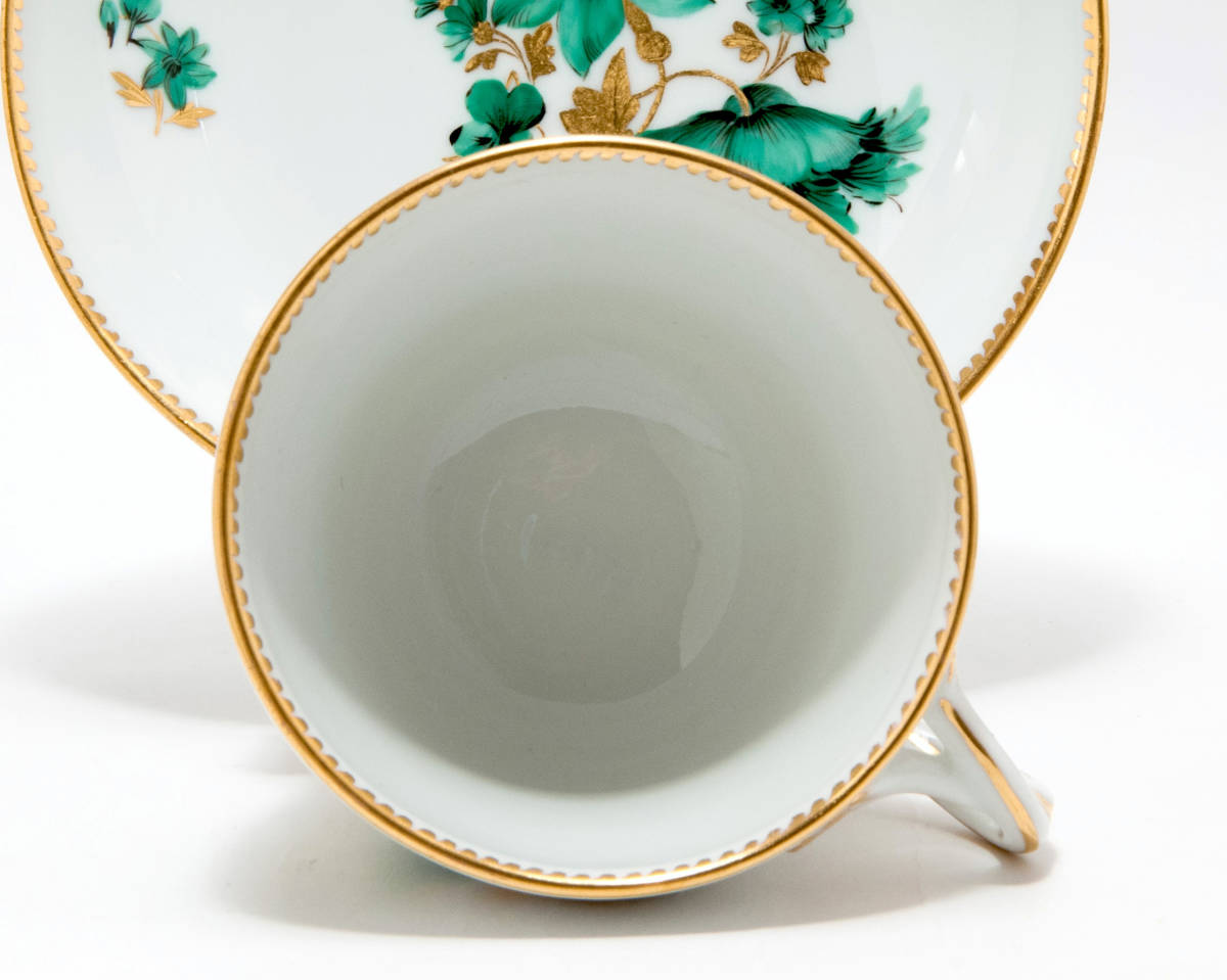 古マイセン 金彩 花のブーケ文 ワトーグリーン カンテ コーヒー 古マイセン 金彩 花のブーケ文 ワトーグリーン カンテ コーヒー