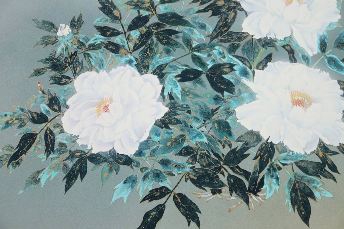 真作 浜田泰介 リトグラフ「富貴花」画寸 59cm×39cm 愛媛県出身 企業贈答品 乳白色の瑞々しい大輪の牡丹 気品と風格漂う 7551_画像4