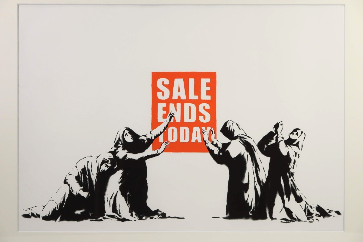 真作 バンクシー 英国WCP社版シルクスクリーン「SALE ENDS」画寸 69cm×48cm POWのエンディングを飾る 消費主義を象徴的に表現 Banksy 7546_画像2