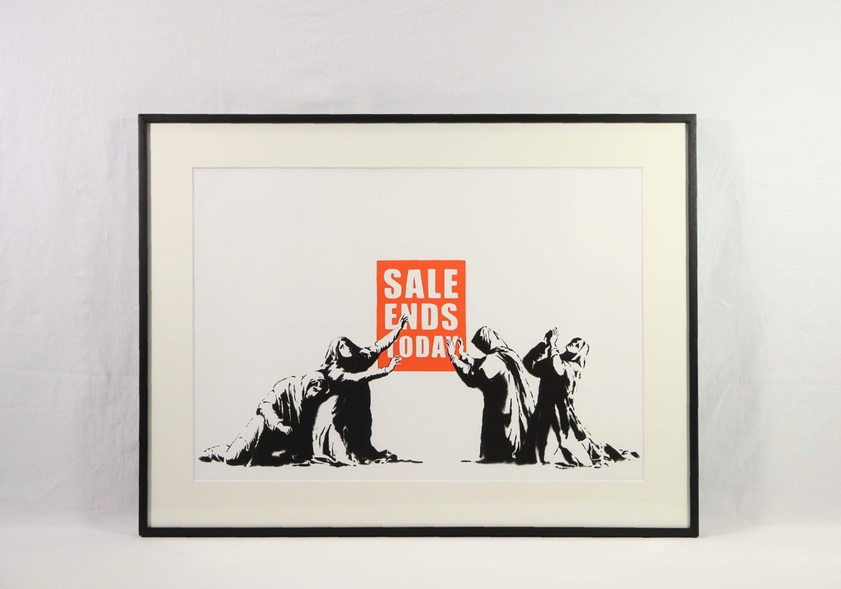 真作 バンクシー 英国WCP社版シルクスクリーン「SALE ENDS」画寸 69cm×48cm POWのエンディングを飾る 消費主義を象徴的に表現 Banksy 7546_画像1