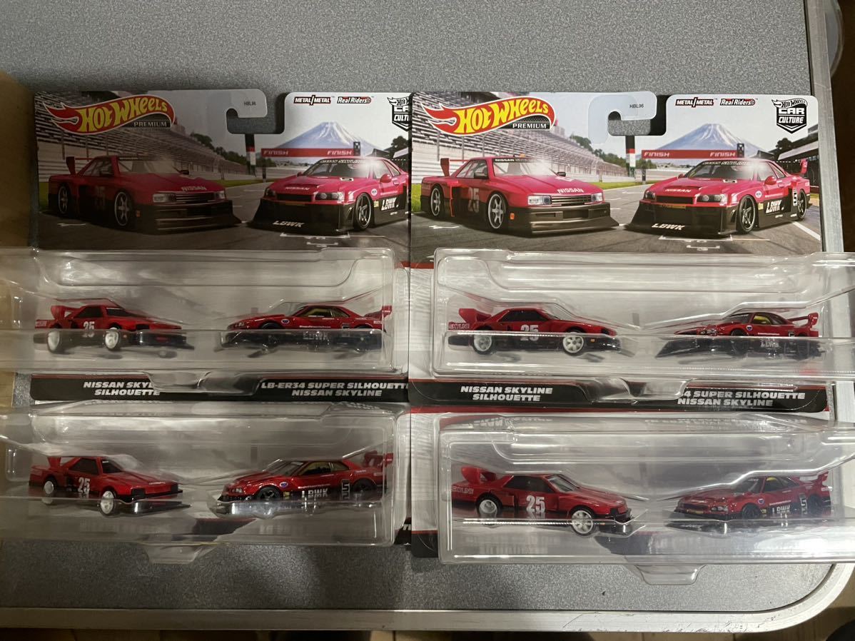 4セット ホットウィール 2パック NISSAN SKYLINE SILHOUETTE LB-ER34 HotWheels スカイライン シルエット R34 LBWKリバティウォーク R30_画像1