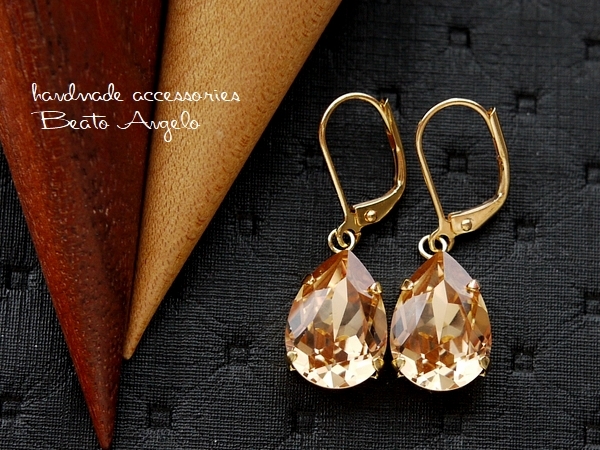 **+angelo+ Swarovski 4320. earrings (p-013) light korolado topaz G Drop one bead French hook beige 