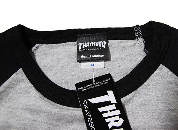 Thrasher (スラッシャー) ラグランTシャツ 七分袖 Mag Logo Raglan 3/4 T-shirt Black×Grey グレー (L) スケボー SK8 スケートボード_画像2