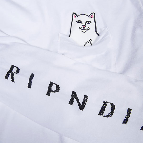 RIPNDIP (リップンディップ) ロンT ロングTシャツ 長袖 Lord Nermal Long Sleeve Pocket T-Shirt White ホワイト (M) ネコ 猫 スケボー_画像2