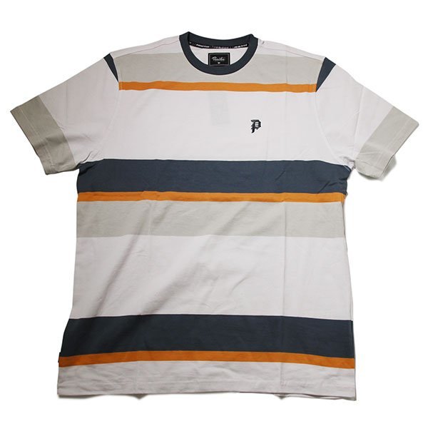 PRIMITIVE SKATEBOARDING (プリミティブ) Tシャツ Perez S/S Knit GREY オフホワイト×グレー×オレンジ/ボーダー (XL) スケボー SKATE
