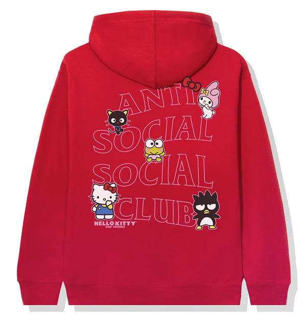 AntiSocialSocialClub (アンチソーシャルソーシャルクラブ) ハローキティ パーカー Hello Kitty and Friends x ASSC Red Hoodie レッド (M)