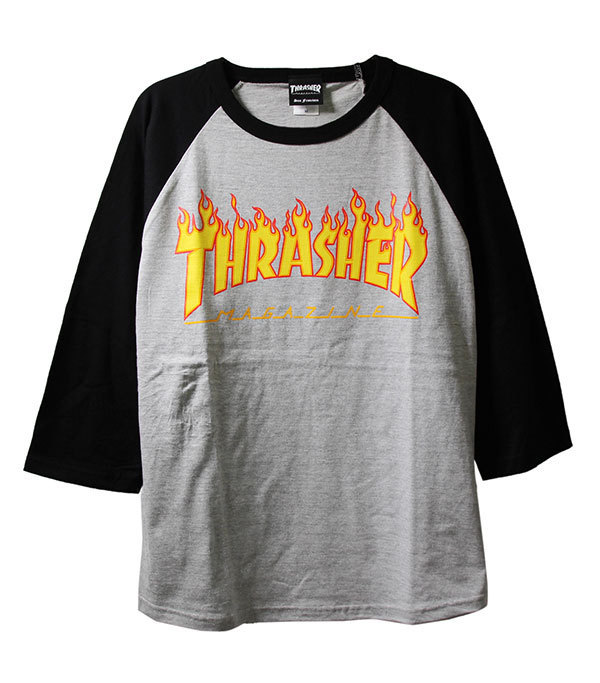 Thrasher (スラッシャー) ラグランTシャツ 七分袖 Mag Logo Raglan 3/4 T-shirt Black×Grey グレー (L) スケボー SK8 スケートボード_画像1