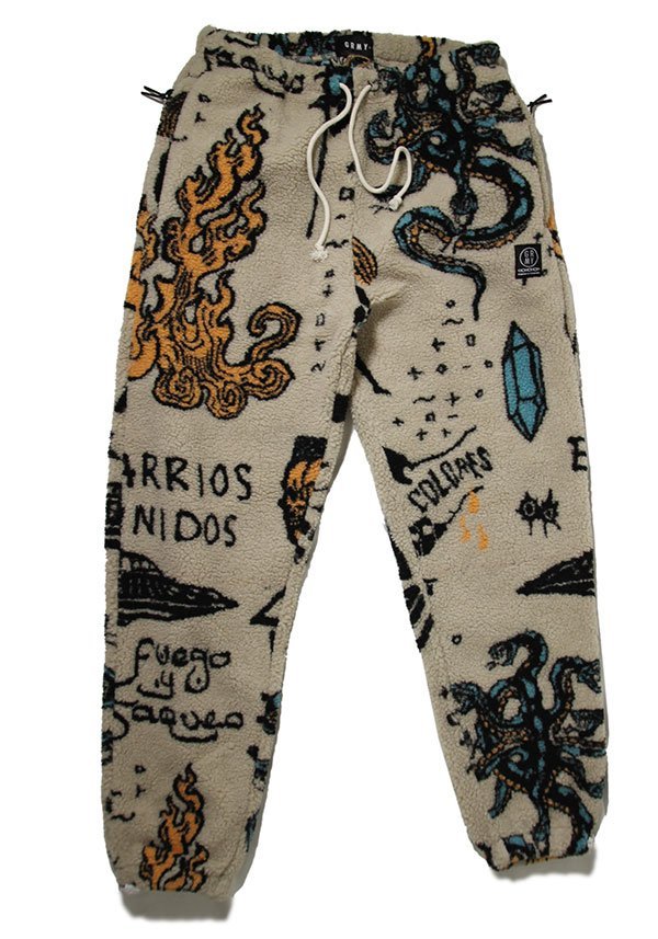 GRIMEY / GRMY (グライミー) フリースパンツ LOST BOYS ALL OVER JACQUARD SHERPA PANTS CREAM クリーム (L)_画像1