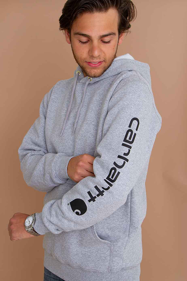 Carhartt (カーハート) US パーカー プルオーバー (K288) MW Signature Sleeve Logo Pullover Hoodie Heather Grey ヘザーグレー (XL)_画像2