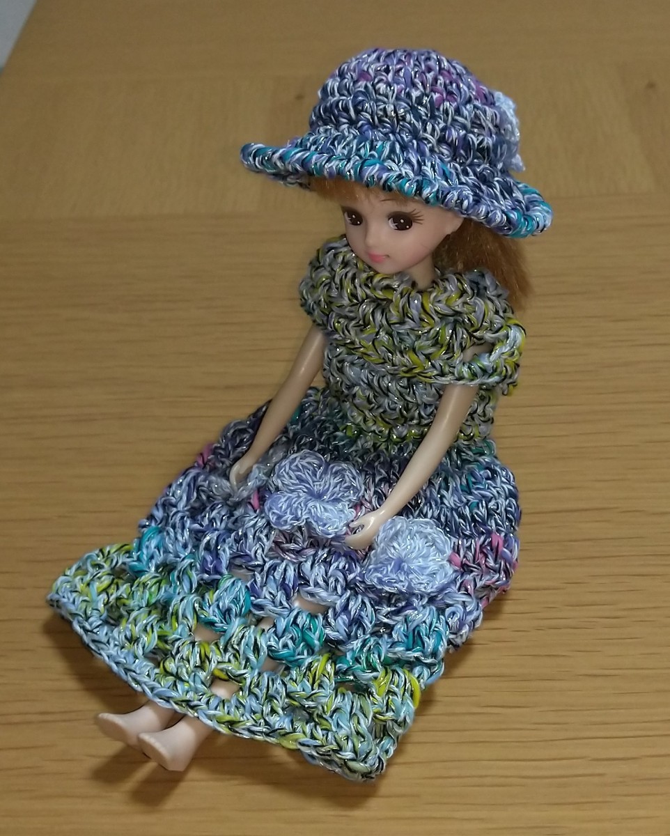 ⑥リカちゃん 人形 帽子 洋服 ワンピース ドレス セット ハンドメイド かぎ針編み 手編み 編み物 手芸 手作り_画像1