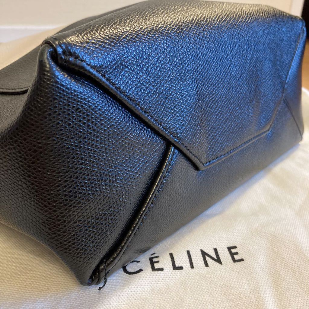 良品 セリーヌ CELINE バーティカルカバ スモール 2WAY ショルダーバッグ トートバッグ ホワイトxブラック レザー