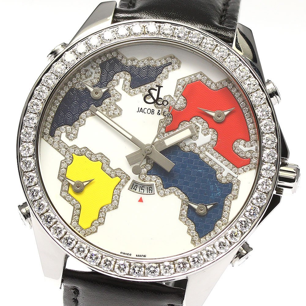 ジェイコブ JACOB&CO 5タイムゾーン ダイヤベゼル クォーツ メンズ