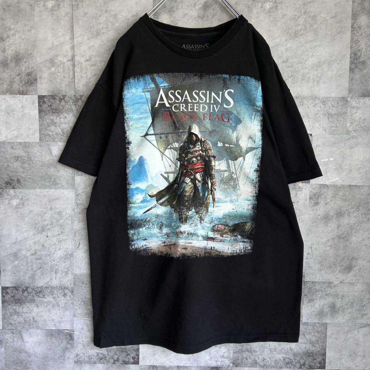 アサシン クリード4 ビッグロゴ ゲーム Tシャツ ブラック 古着_画像2