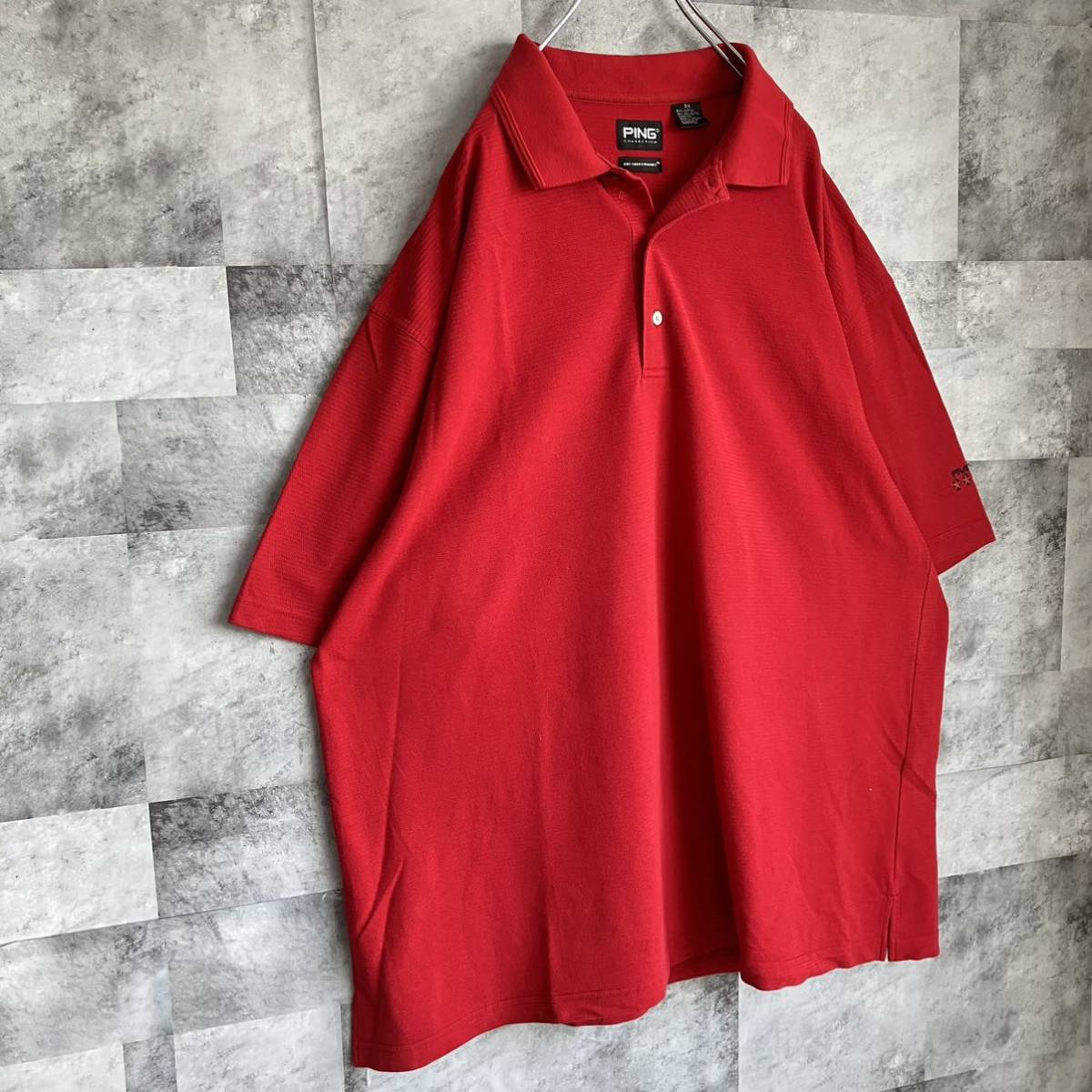US古着 ポロシャツ 両袖刺繍 赤 2XLサイズ ビッグサイズ 80 古着 半袖
