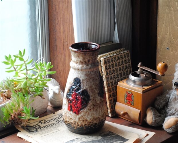 西ドイツ製 ヴィンテージ Bay Keramik やや大きめ Fat Lava 陶器の花瓶 花器 ミッドセンチュリー期 フラワーベース  アンティーク_ig3260