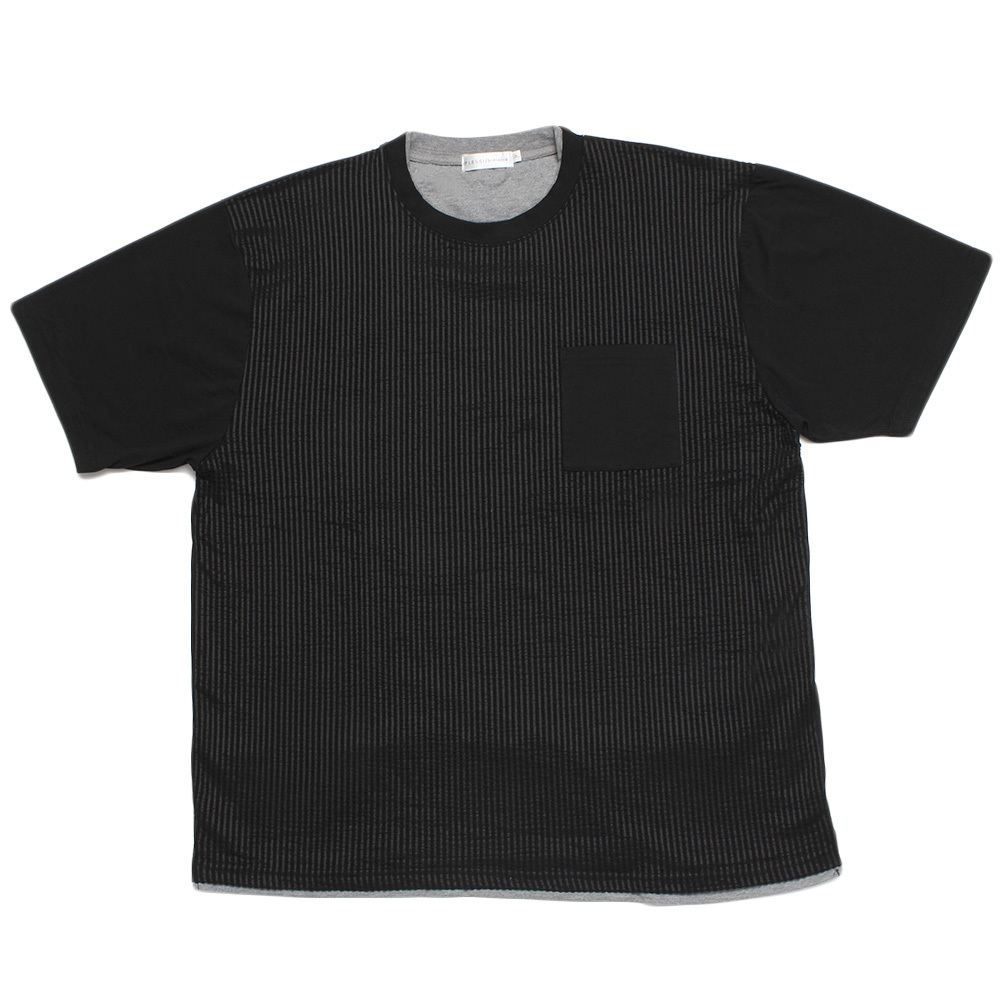 【新品】 5L ブラック 半袖 Tシャツ メンズ 大きいサイズ シアサッカー ポケット ストレッチ 無地 クルーネック カットソー_画像3