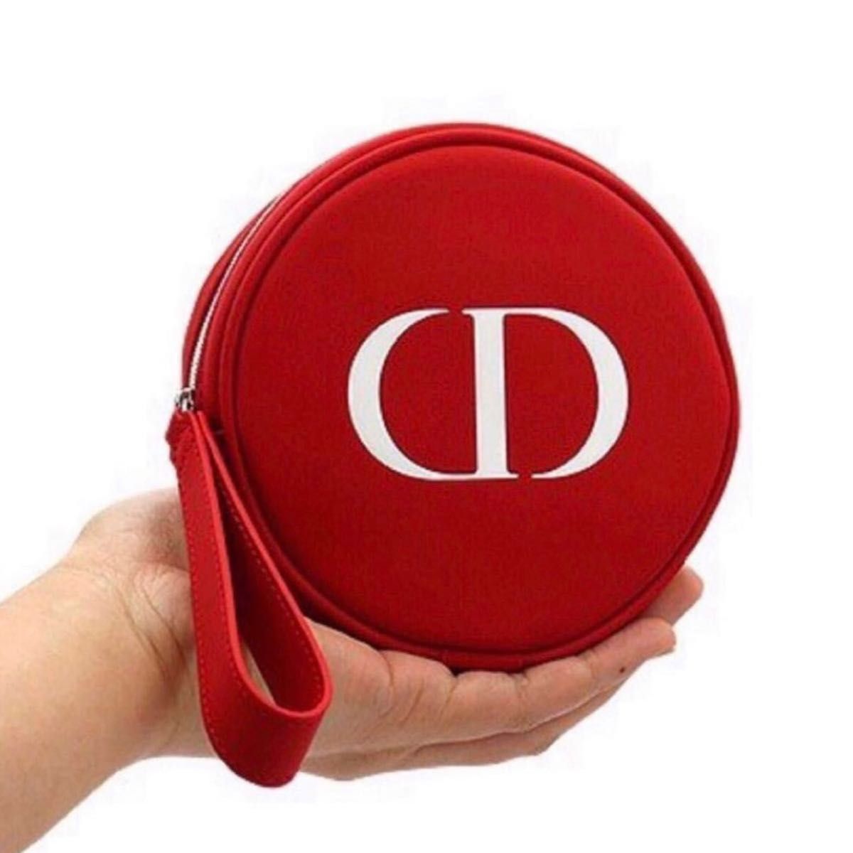気質アップ ディオール Dior ノベルティ 新品・箱あり ホワイトロゴ 小物入れ コインケース レッド 丸型ポーチ 小物