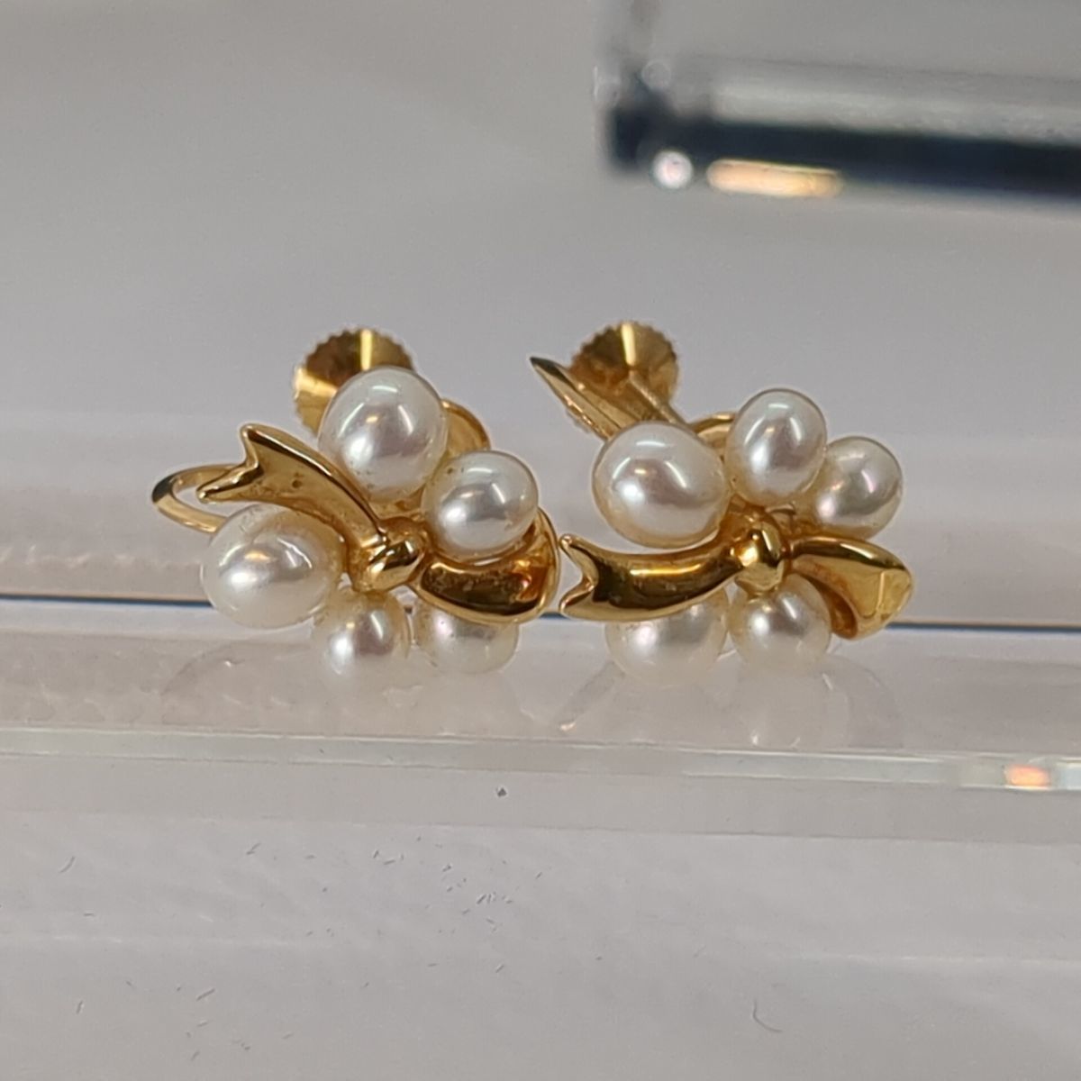 ミキモト　ベビーパール＆リボン　イヤリング　MIKIMOTO K18 総重量:4.67g ◆3107/SBS通り店_画像1